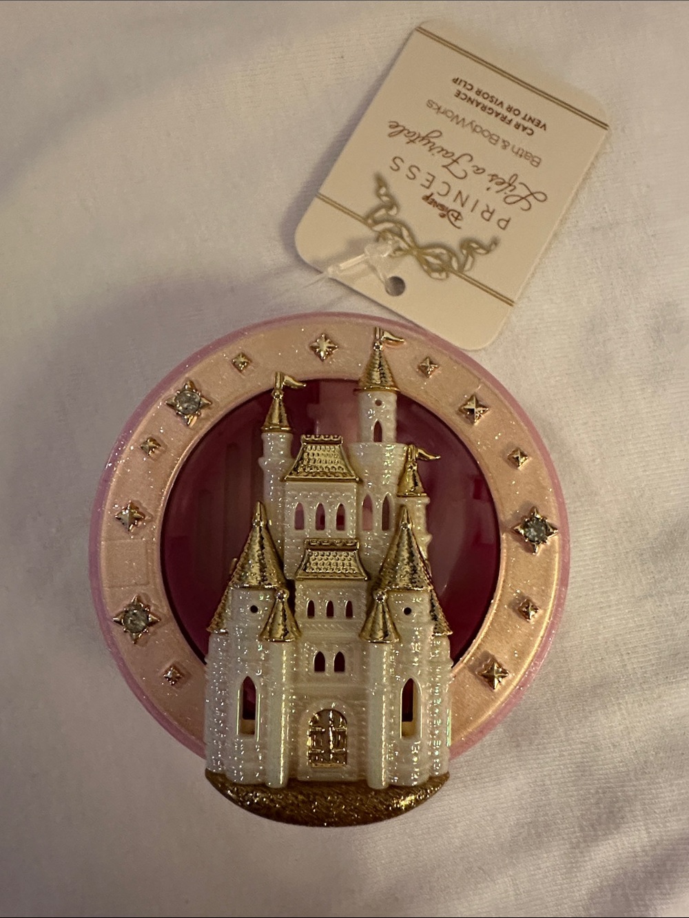 Disney Pink and Gold castle car fragance vent or visor clip